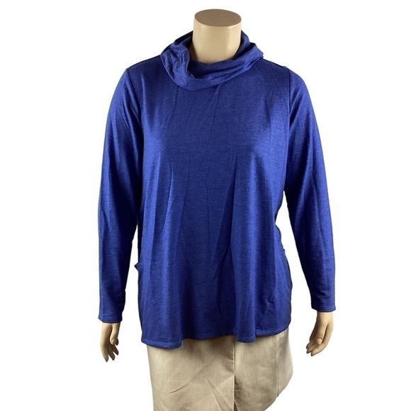 LOGO Lounge Lori Goldstein Fallon Cowl Neck Top Size XL Blue - Picture 1 of 7